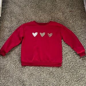 Women Red Heart Sweatshirt Round Neck Size Medium